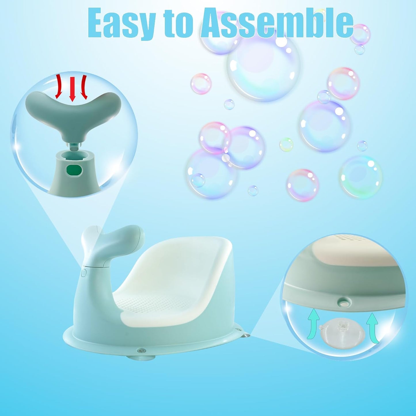 Baby Bath Seat-Cute Whale Shape Baby Bathtub Seat for 6 Months & Up,Infant Bath Seat for Babies Sitting Up Bathing in Tub, Safety Infants Toddler Bath Seat with 4 Secure Suction Cups